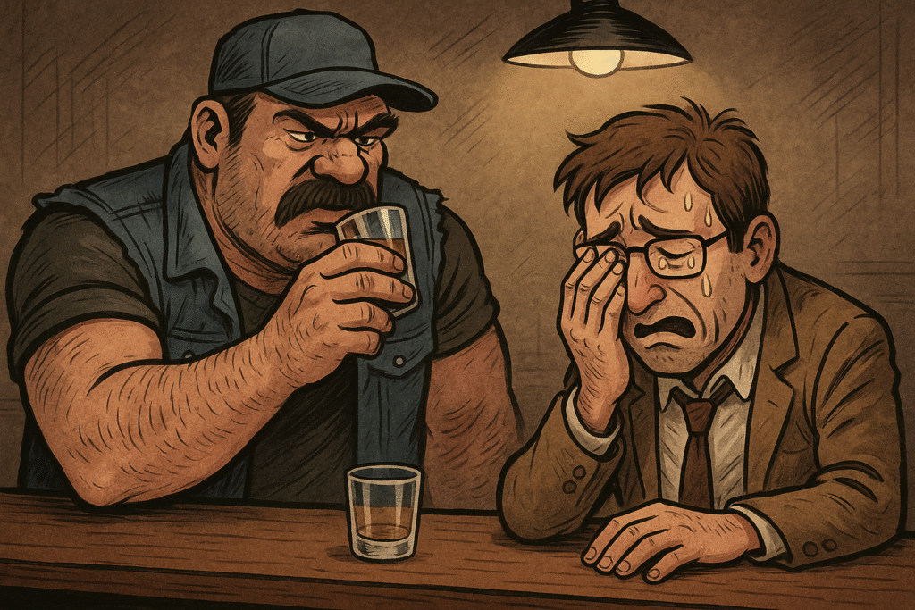 Egy teherautósofőr elveszi az italt a fickótól