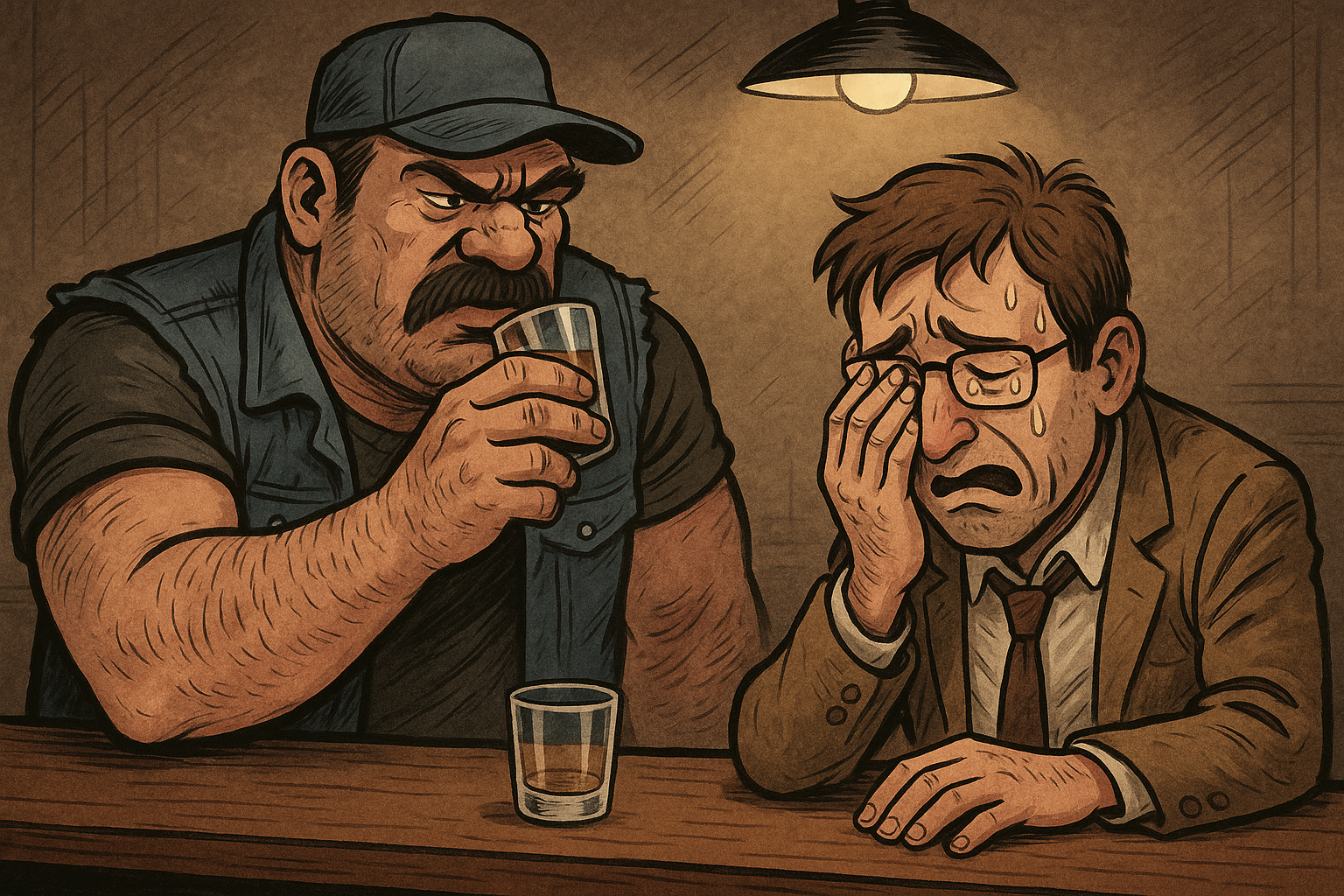 Egy teherautósofőr elveszi az italt a fickótól